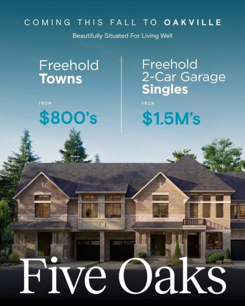 明天开盘：Oakville Five Oaks 镇屋79.9万起