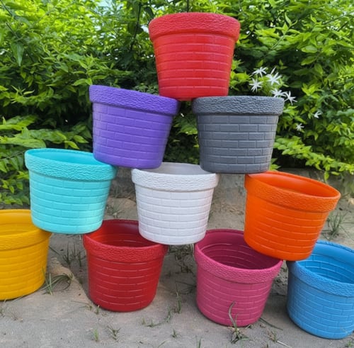 6 pots set || Brick Design 6 inches, non breakable  | mix colors