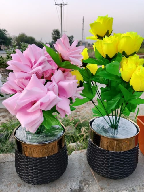 2 Artificial flowers bouquets || with Beautiful Metal Ring pots || Best Artificial flowers combination 