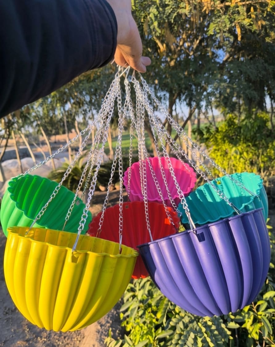 4 Baskets set || hanging baskets flowers design with chain | Mix colors.