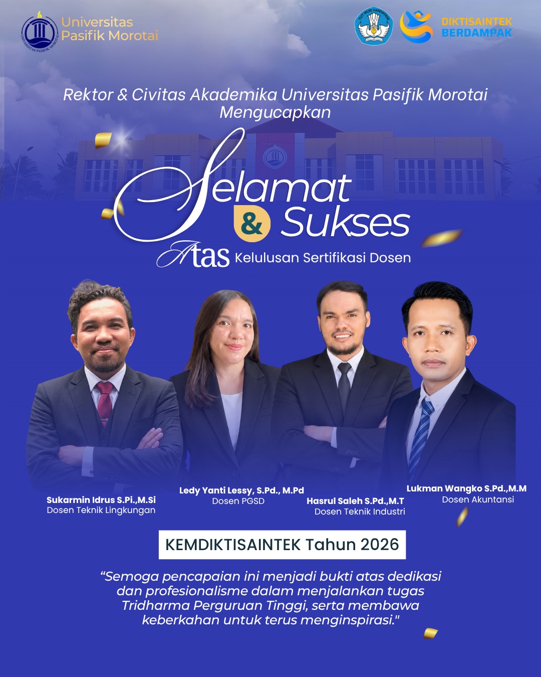 Empat Dosen UNIPAS Morotai Lulus Sertifikasi Dosen Tahun 2026
