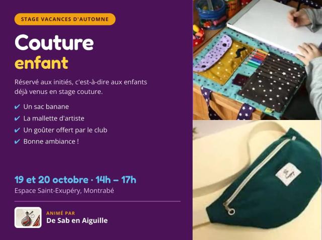 Illustration du Stage de couture enfants — sac banane et mallette d'artiste