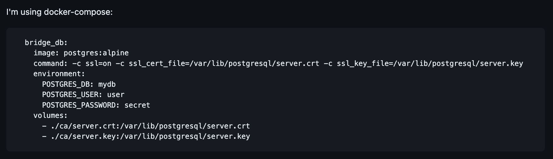 SQL Postgresql, run docker ssl mode