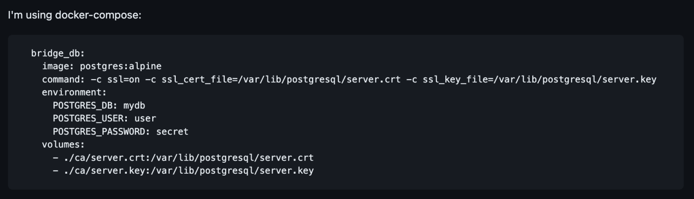 SQL Postgresql, run docker ssl mode