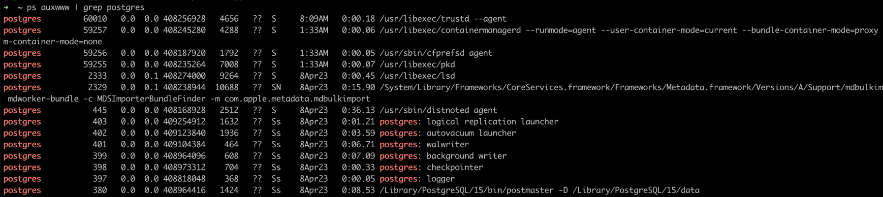 Check postgres status macos