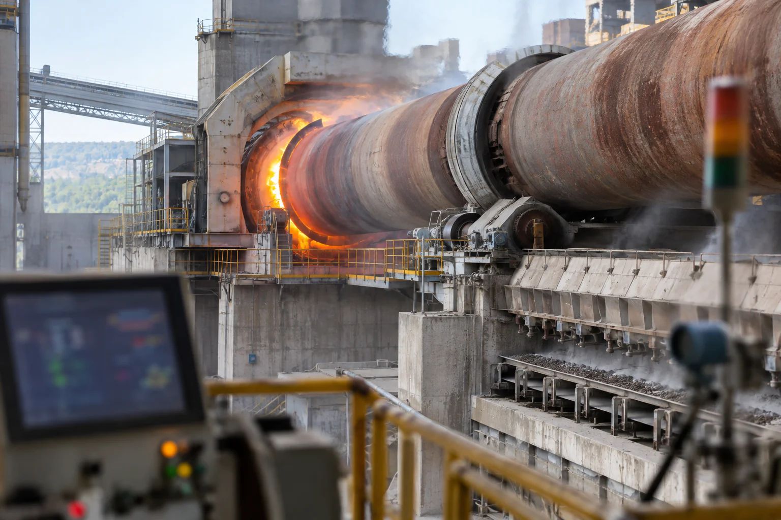 Cement plant kiln and preheater system used for clinker production