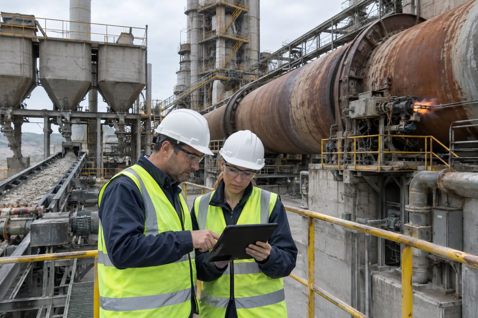 Cement plant team reviewing AI-based kiln optimization recommendations