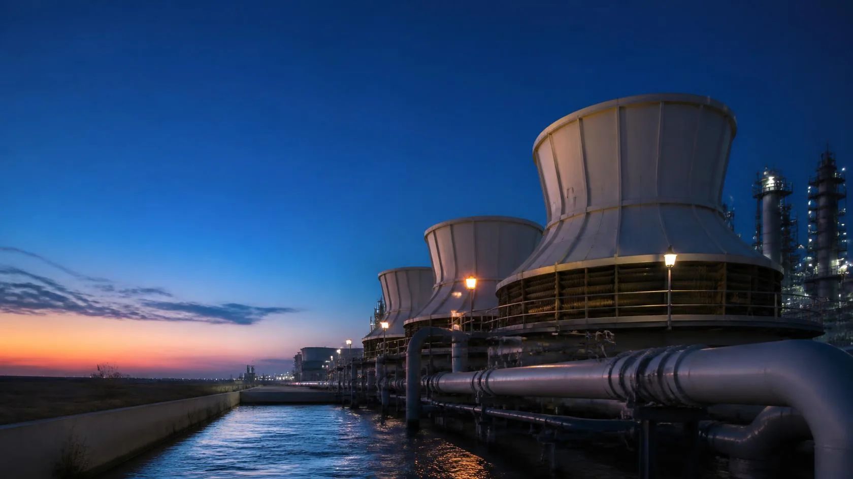 Chemical manufacturing plant with industrial water and cooling systems