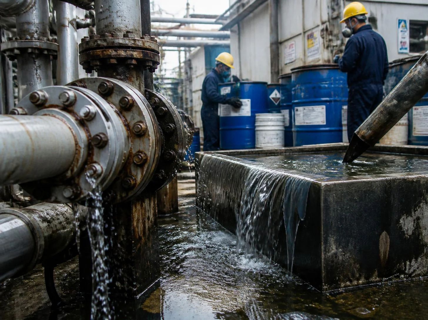 Industrial chemical plant with cooling, water treatment and process systems