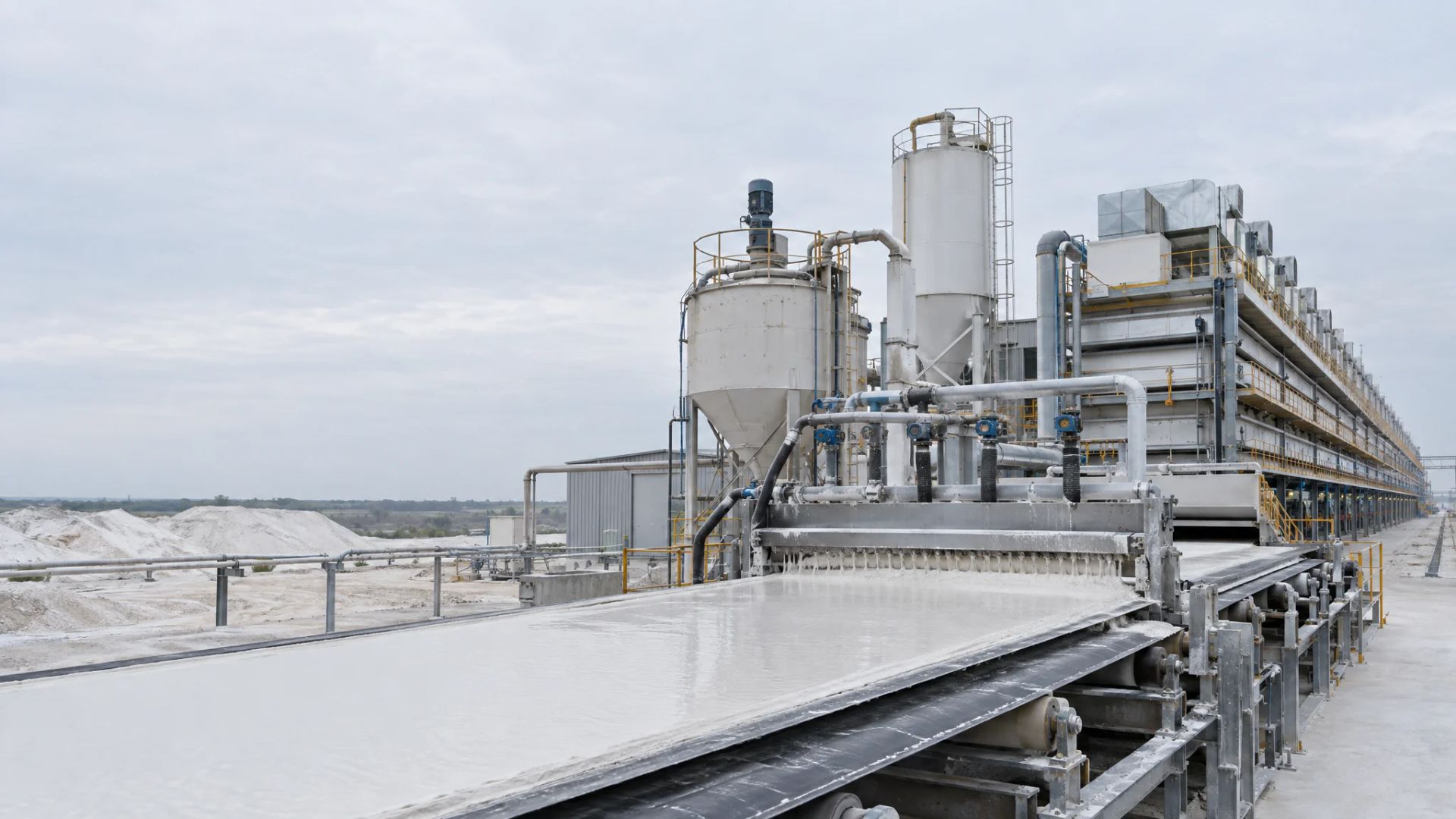Wallboard slurry mixing and water systems where gauging water enters the production line