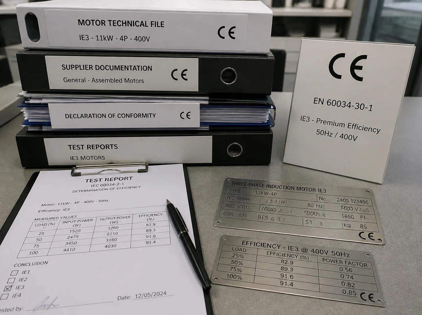 Compliance engineer checking motor efficiency documentation against Ecodesign requirements