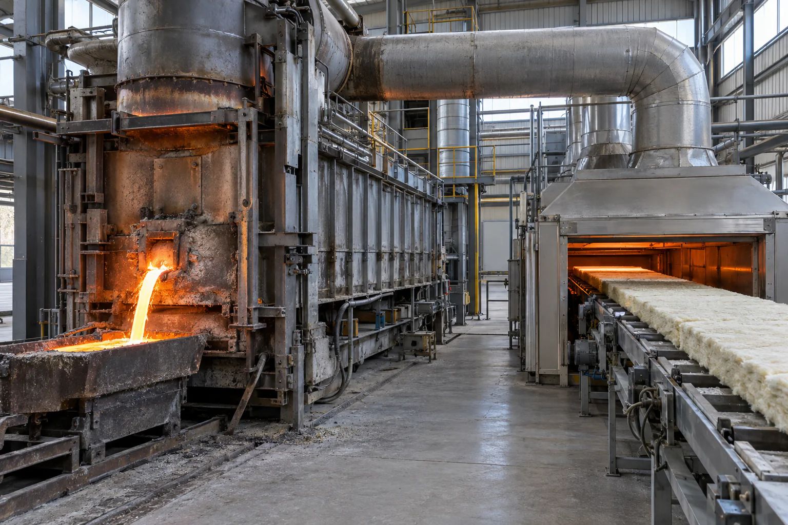 Energy distribution across melting and curing stages of mineral wool production