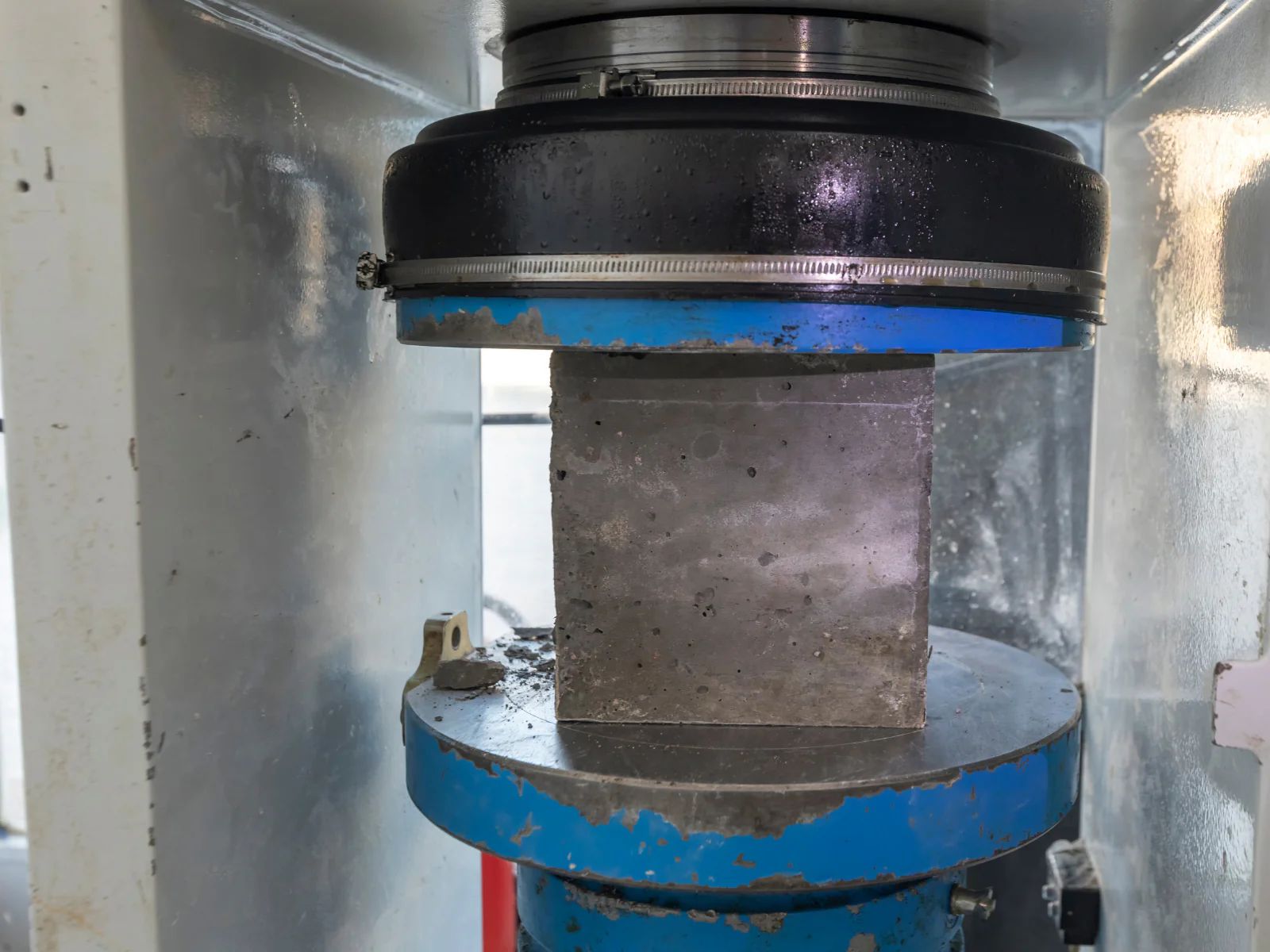 Concrete quality technician recording compressive strength test results