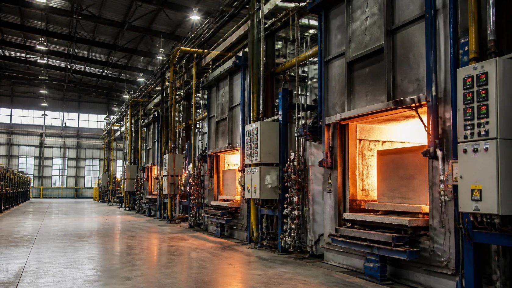 Machinery foundry heat-treatment furnace with temperature and energy data