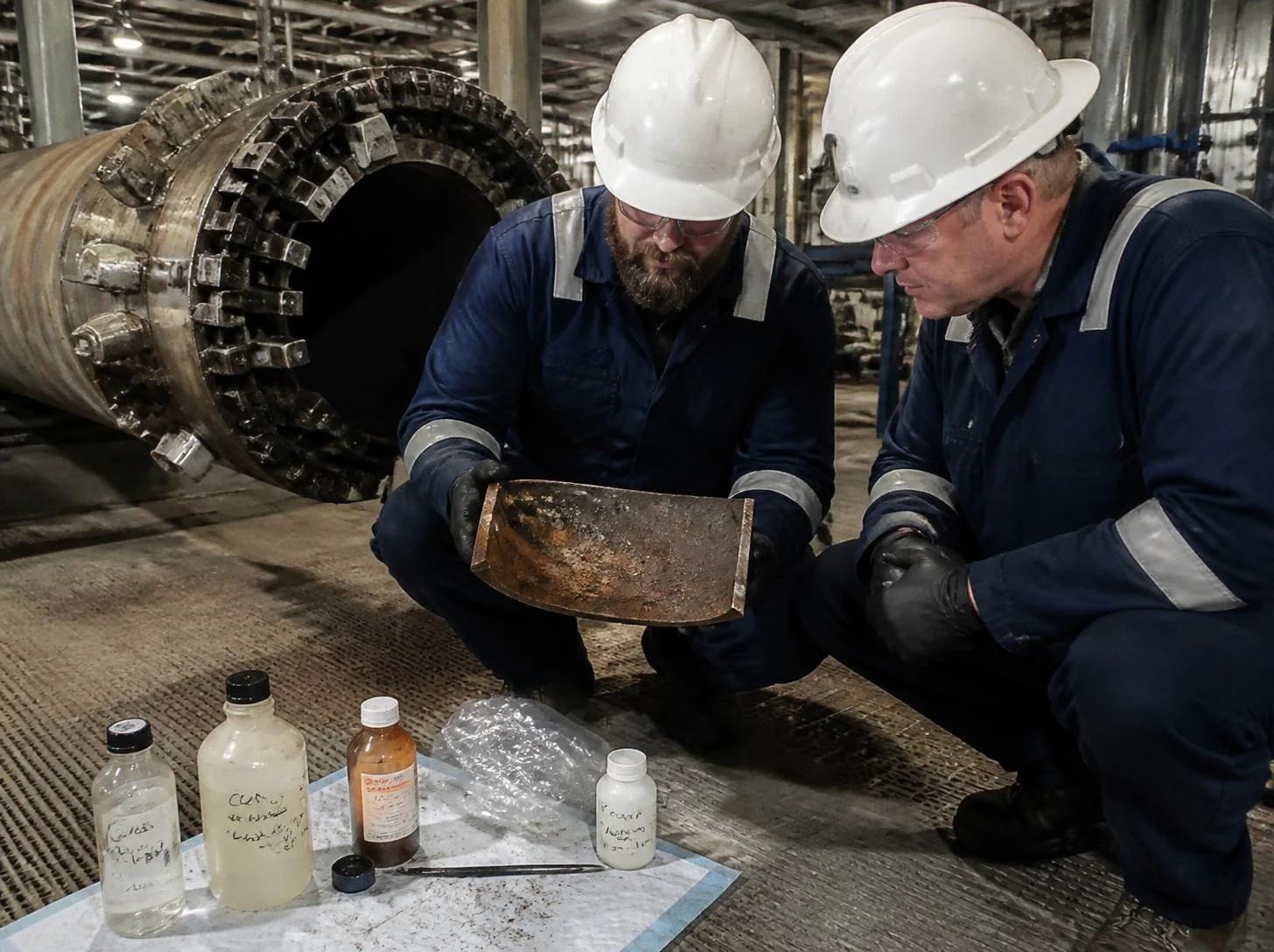Pipeline integrity engineer reviewing corrosion rate predictions against process chemistry trends