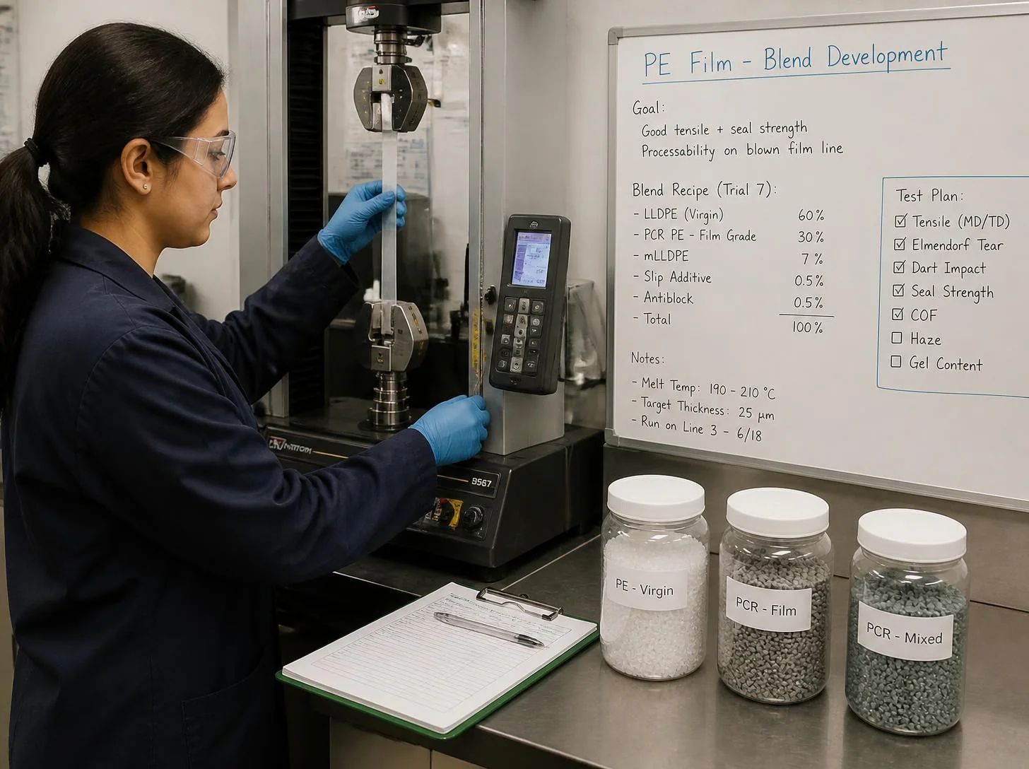 Recycled-content formulation view for flexible packaging film