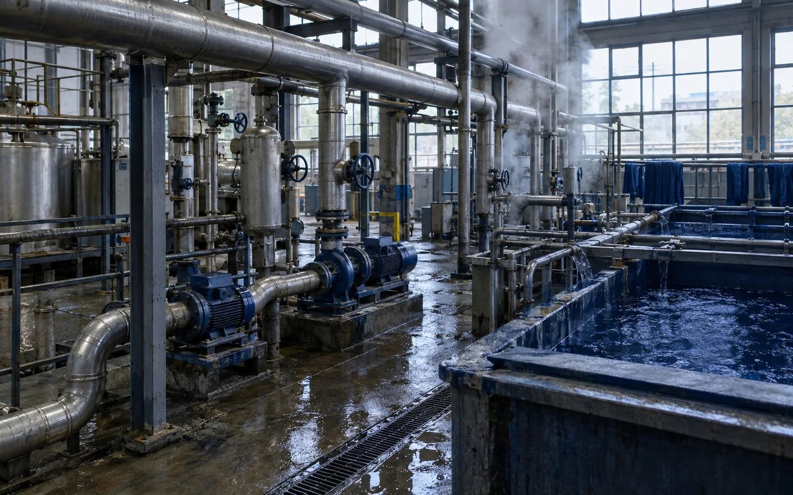 Industrial water and utility systems of the kind used in textile wet processing