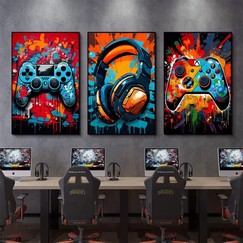 Colorful Game Controller Canvas Wall Art 3-Piece Set