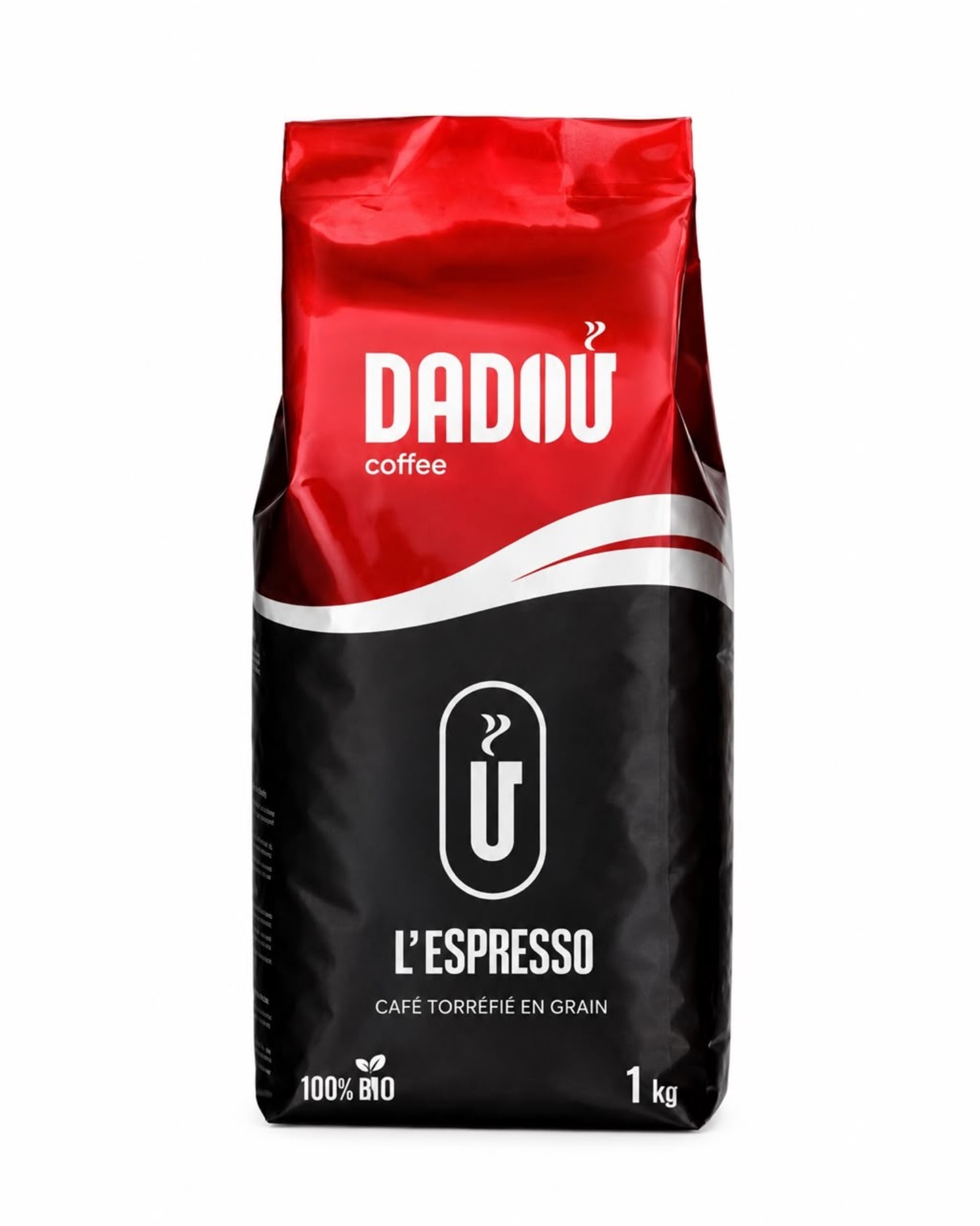 كيس DADOU L’Espresso الأحمر والأسود، التشكيلة الحمراء، قهوة محمصة بالحبوب 1 كلغ