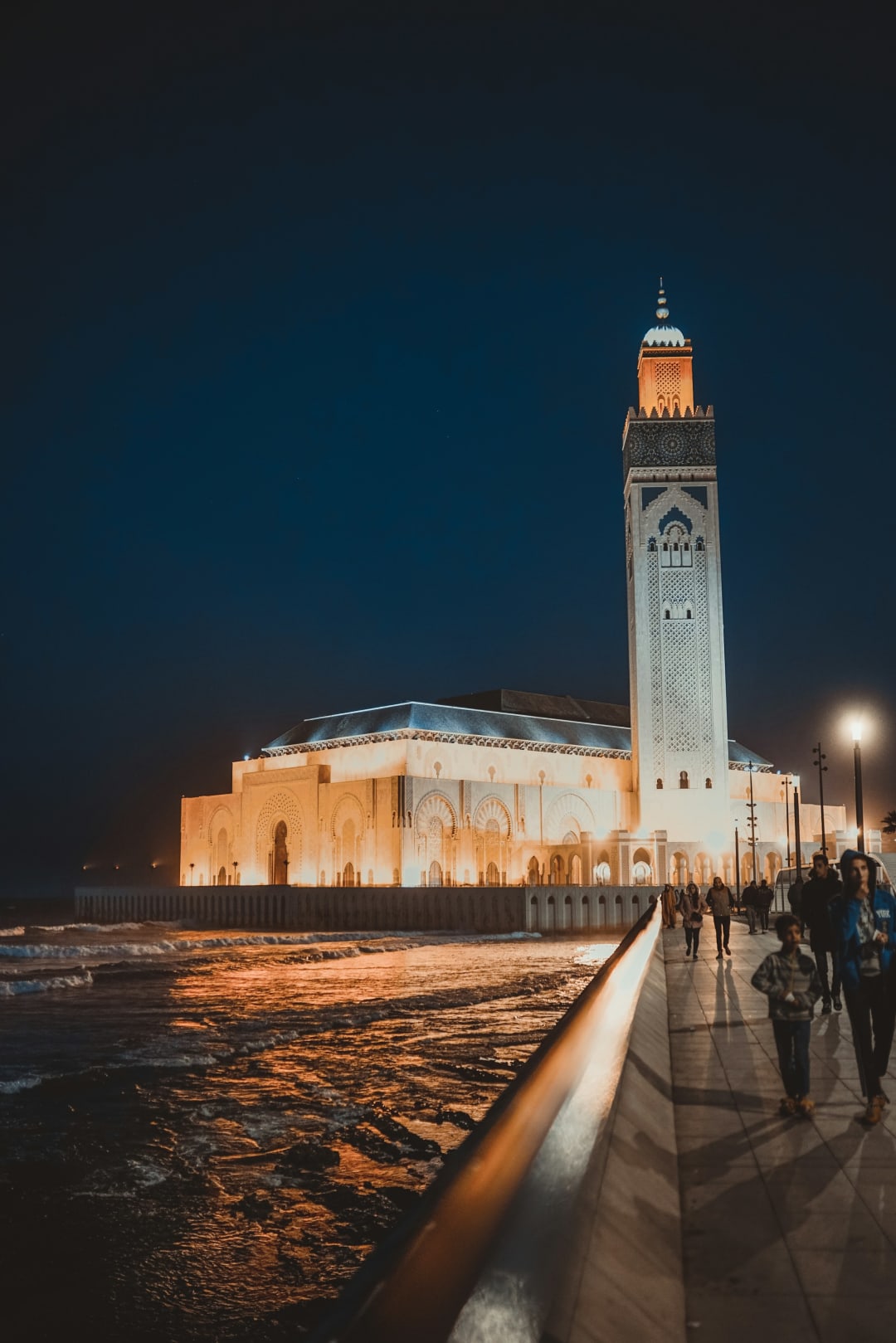 Hassan II Mosque lit up at night