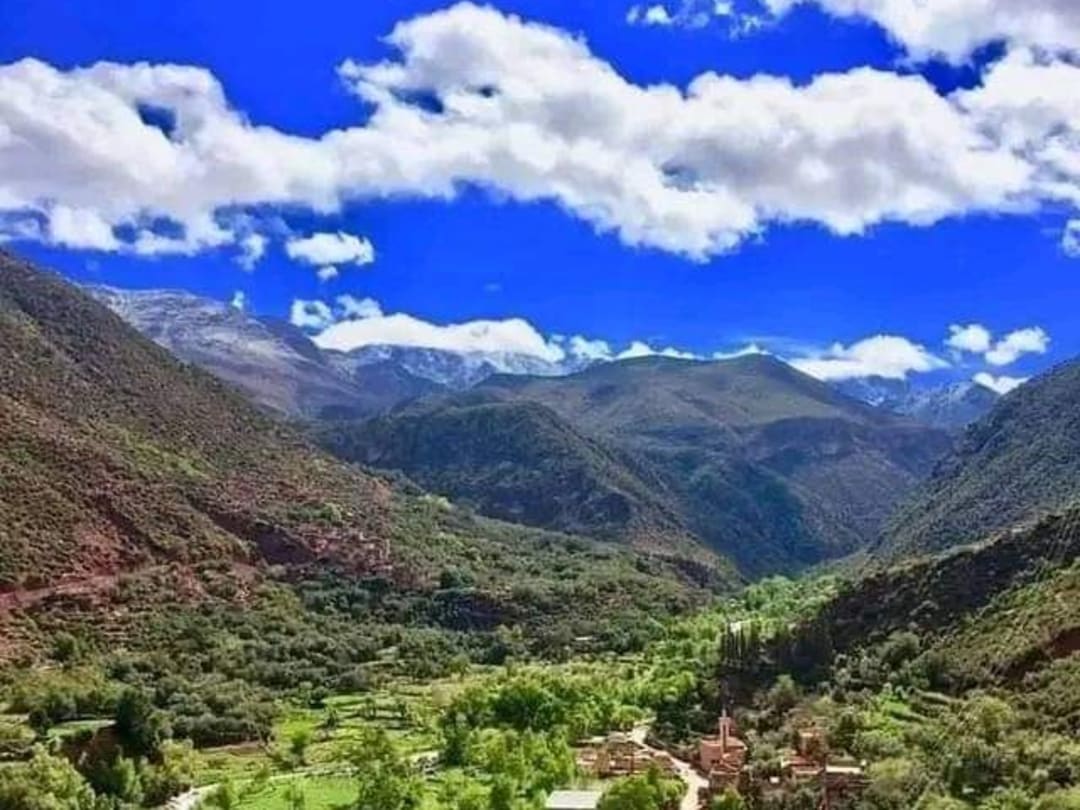 Panoramic view of the green Ourika Valley