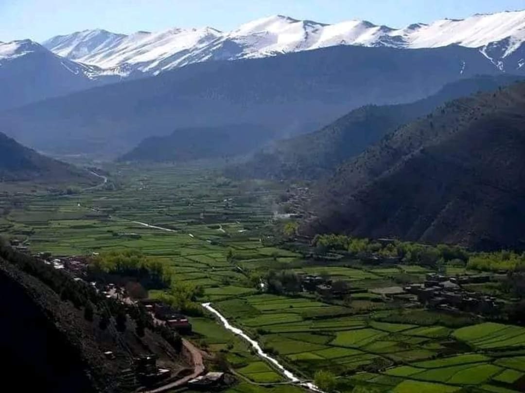 Green valley and snowy Atlas peaks