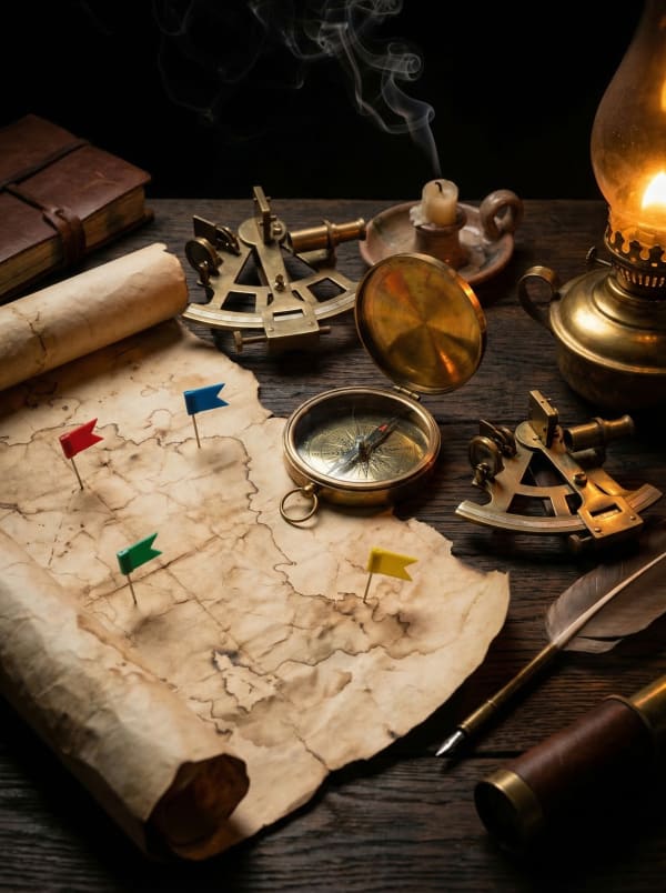 Kompas i stara mapa nawigacyjna — ekspansja międzynarodowa