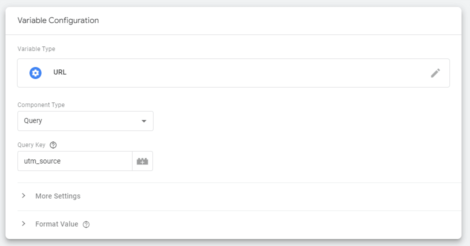 Completed Variable configuration for the UTM Source query parameter