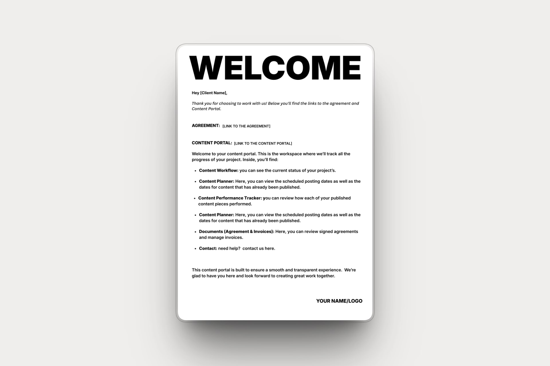 Professional client welcome letter template