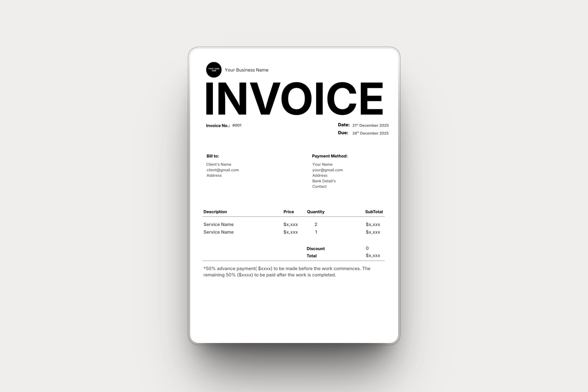 Professional invoice template