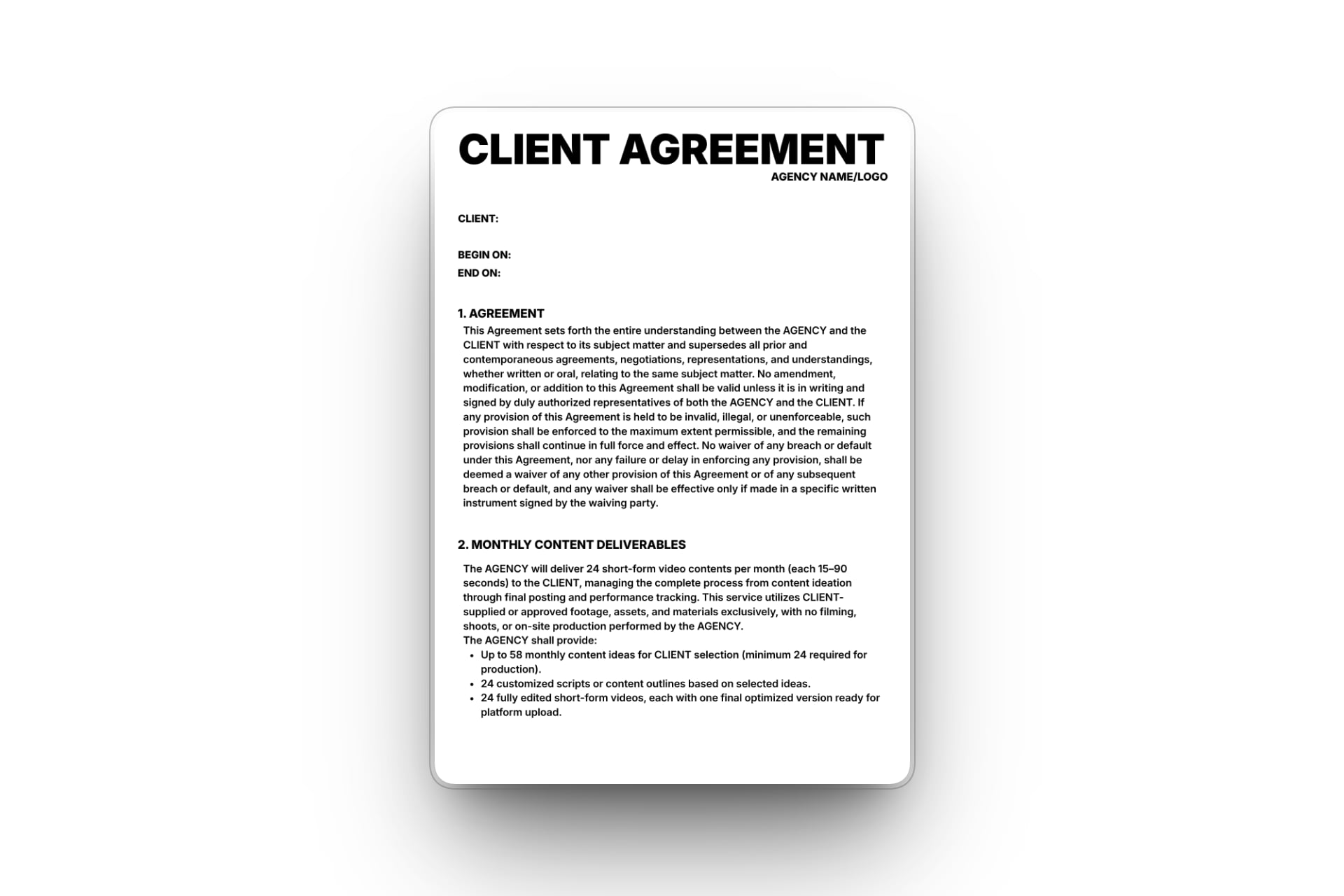 Professional client agreement template