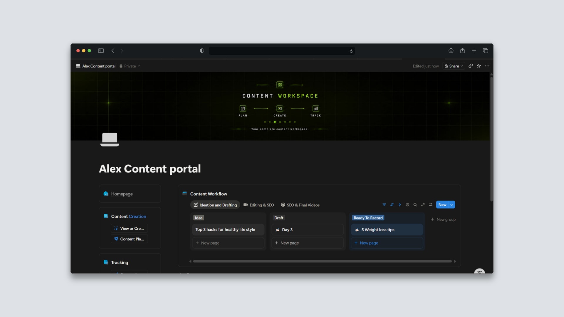Content Ledger Workspace Homepage