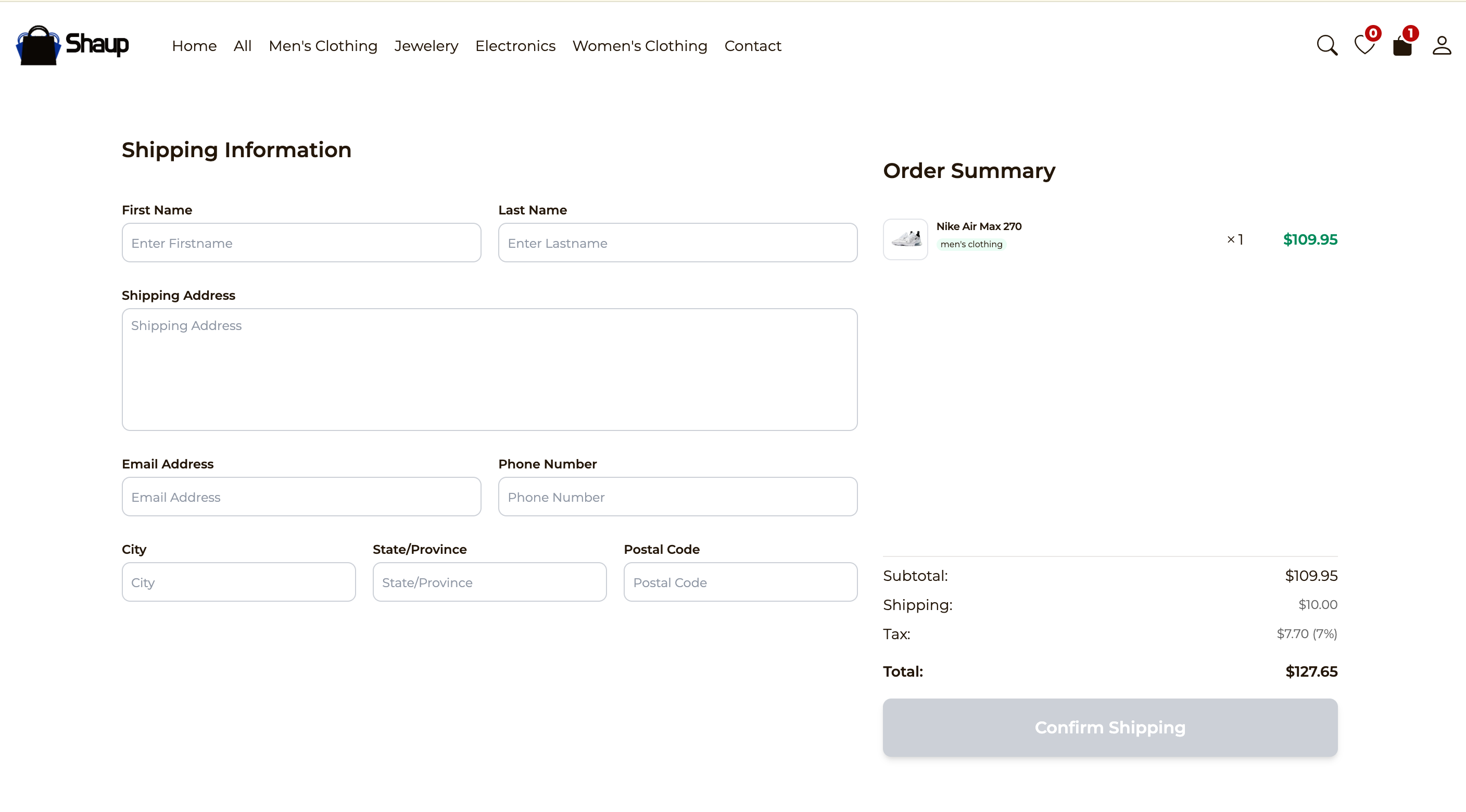 E-Store Checkout Form