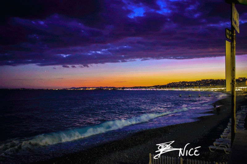 Promenade des Anglais, coucher de soleil, Nice, France — aperçu cinématique