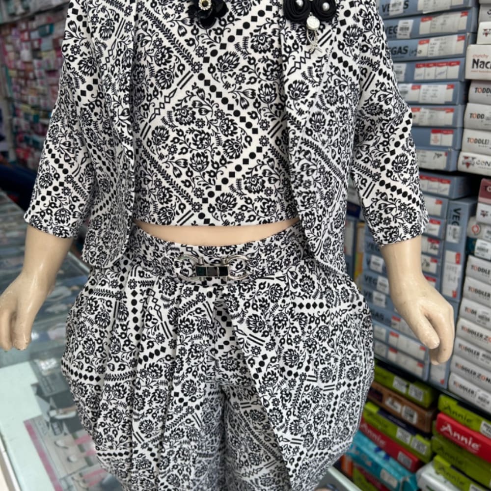 White and black patiyala dress for girls 