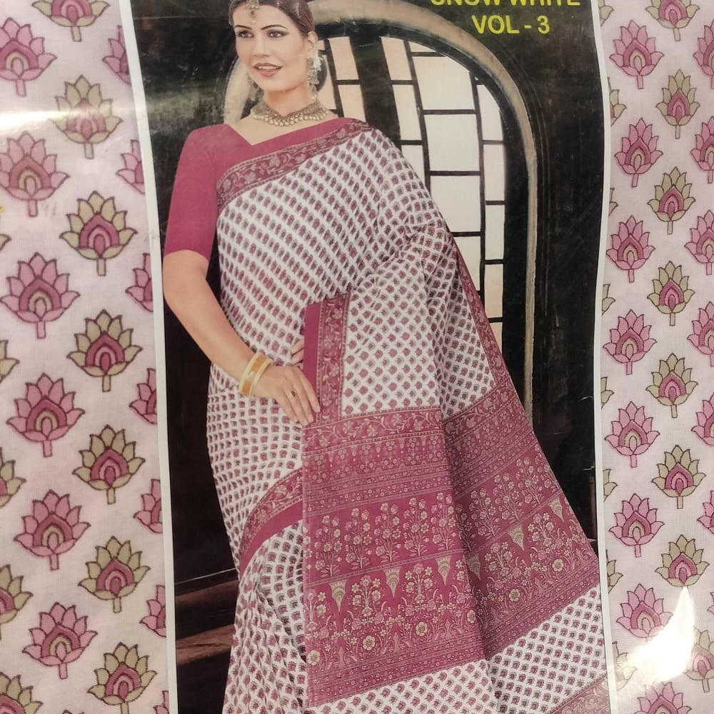 Cottan pink white Saree