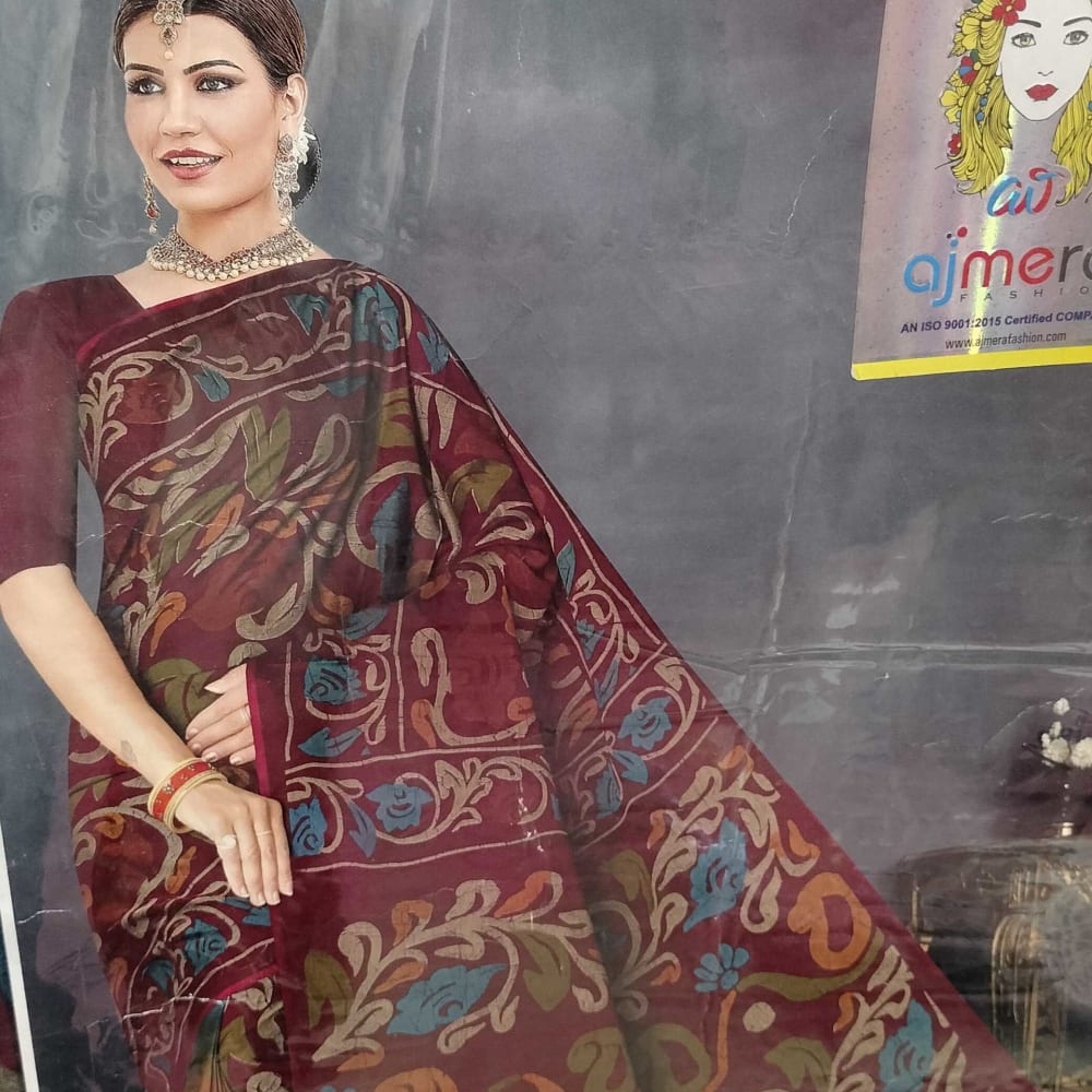 Cottan Yellow  red Saree