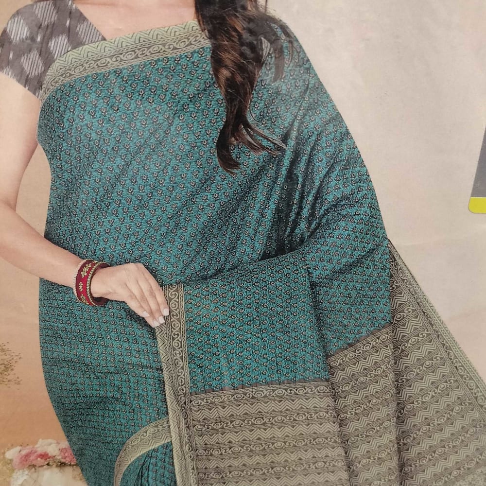 Cottan green Saree
