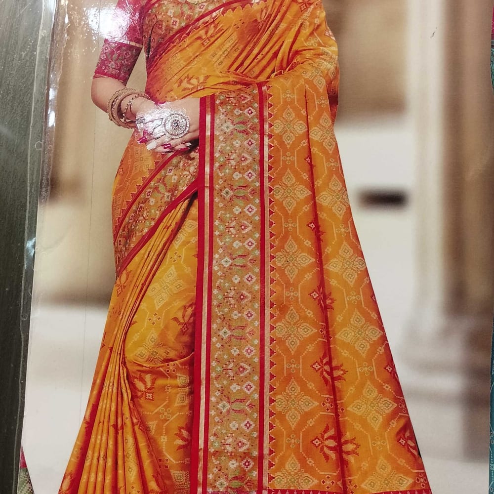 Banarasi silk Yellow Red Saree