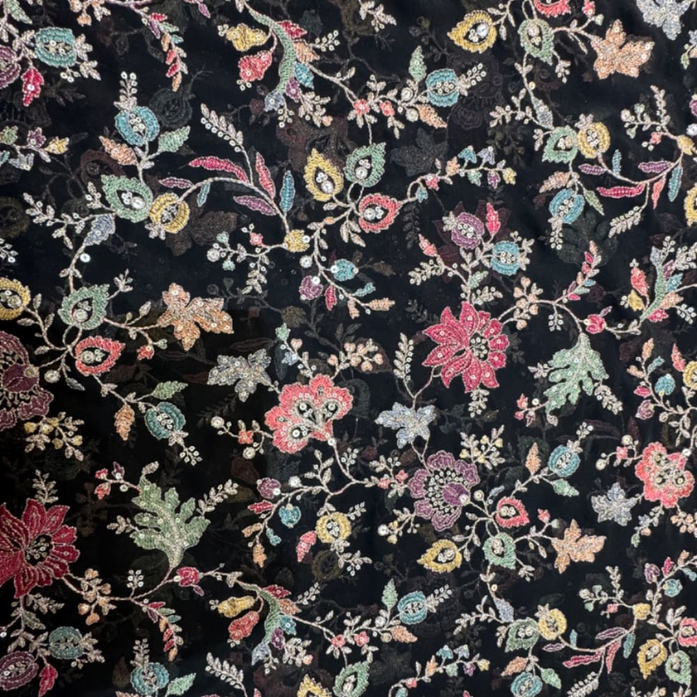 Multi thread embroidery work on Georgette fabric 