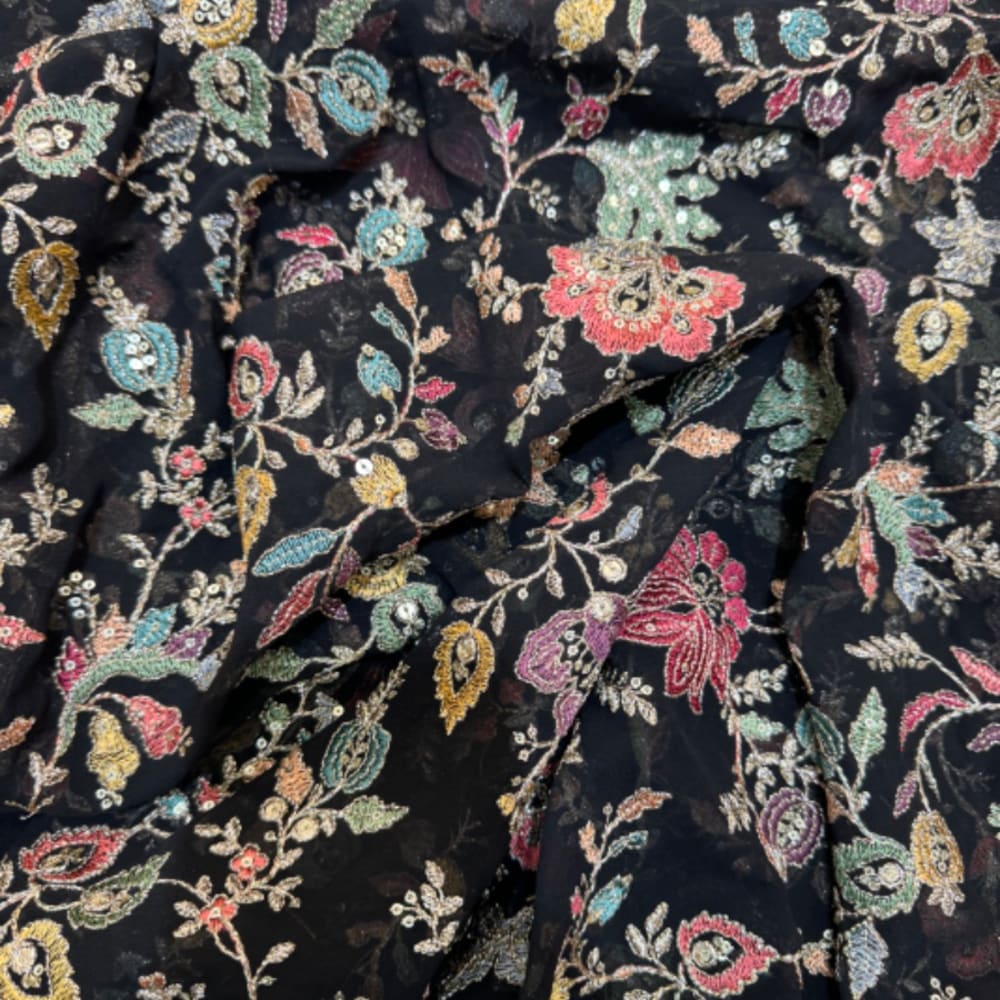 Multi thread embroidery work on Georgette fabric  2