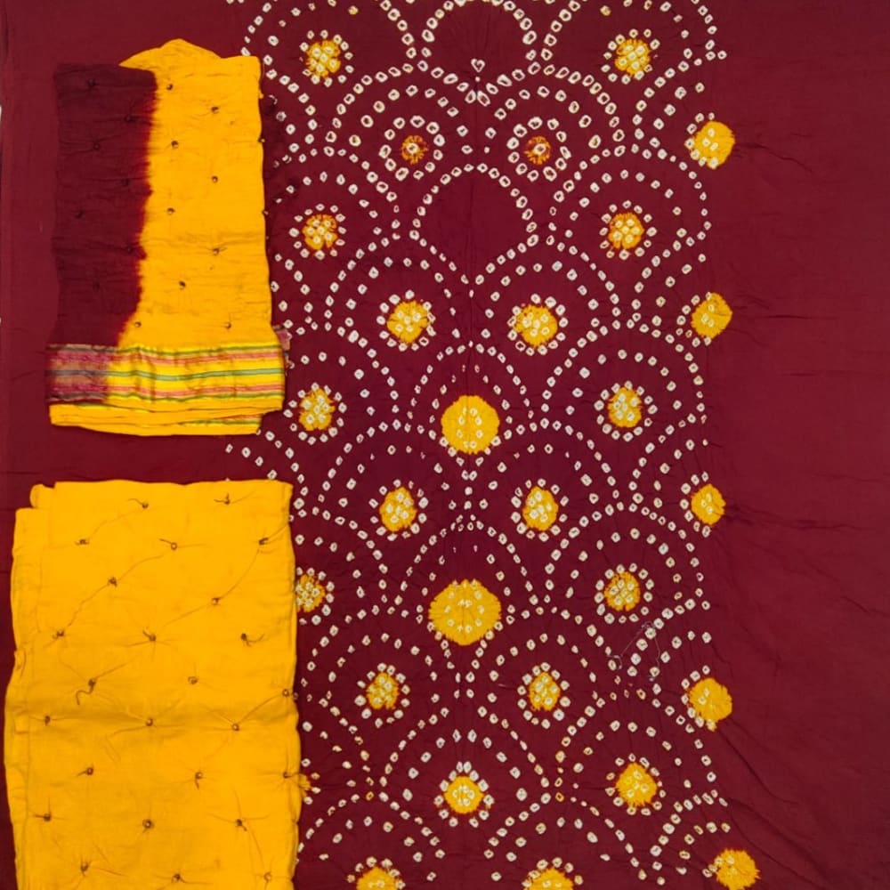 Maroon yellow dress material