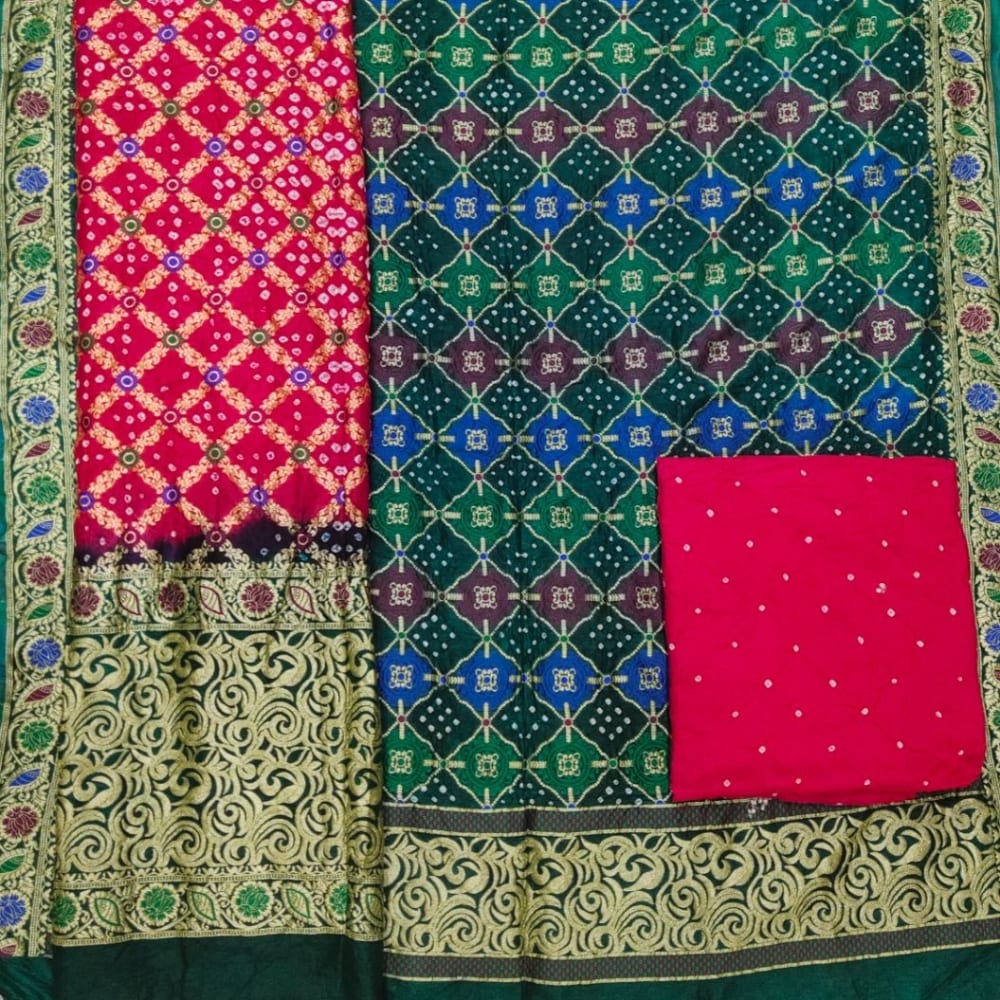 Gadwal silk dress material green red