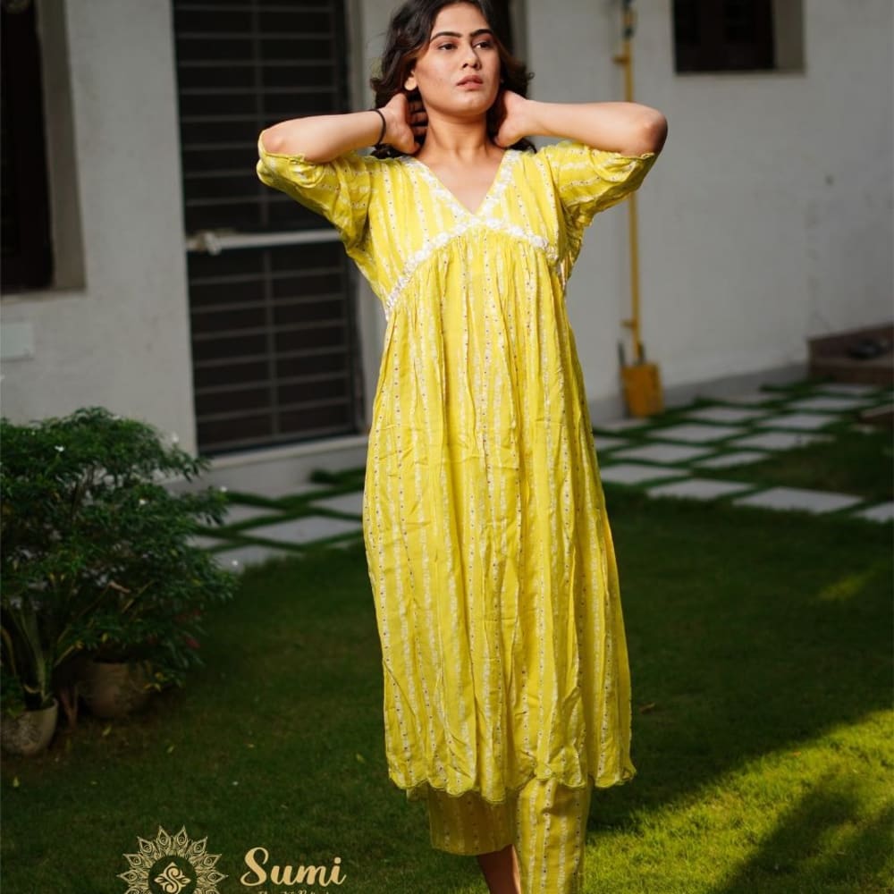 Yellow Light Green Salwar Suite