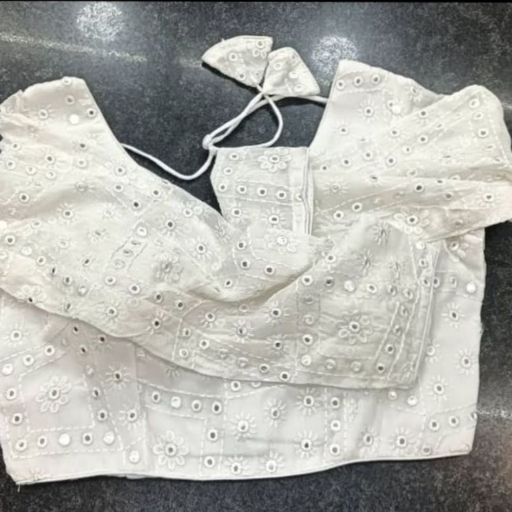 White mirror work blouse free size 