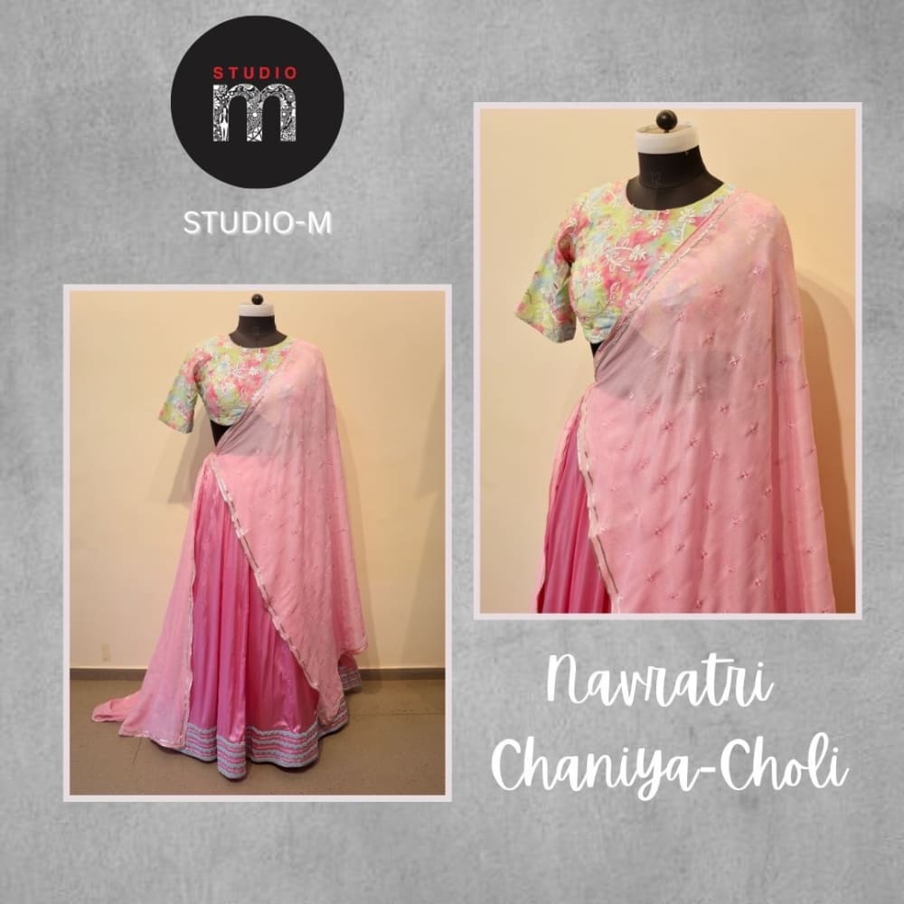 Pink and blue chaniya choli 