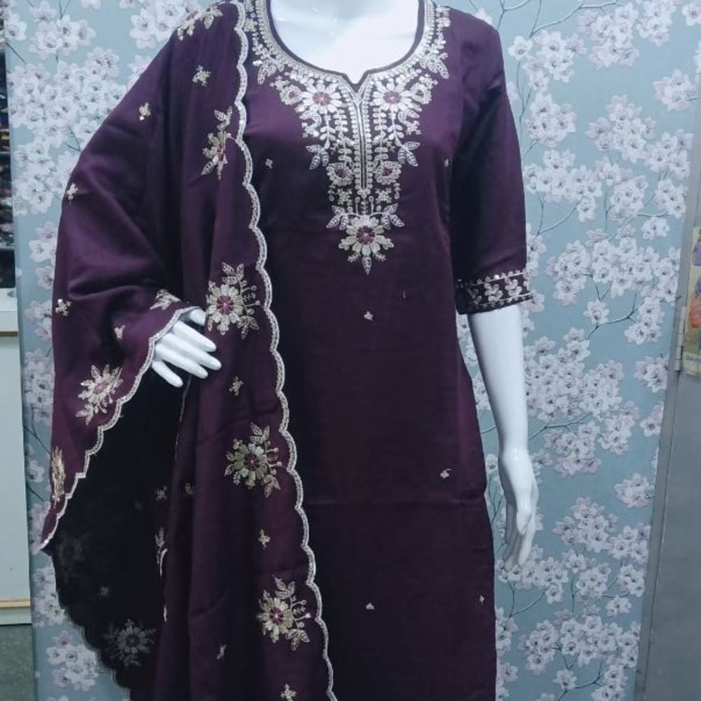 Whine colour Kurti pant  dupatta