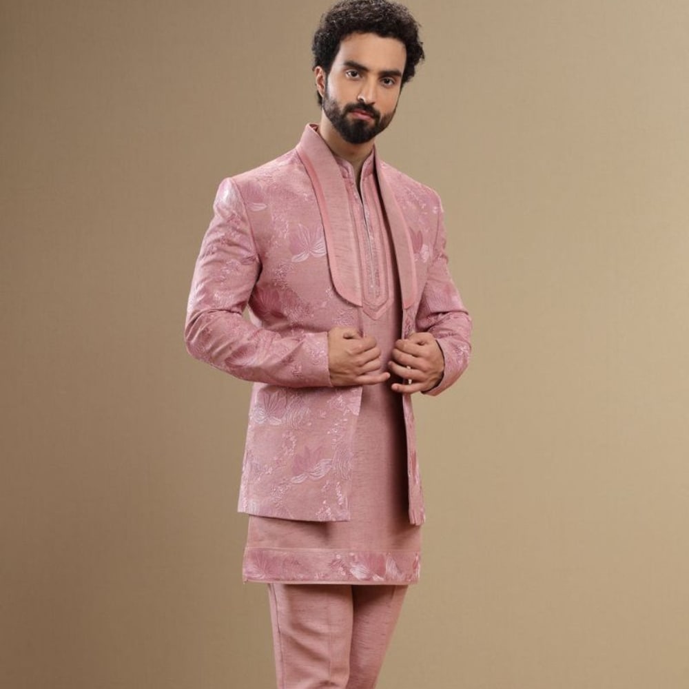 Mauve pink Jacket, Kurta, and Pants Set