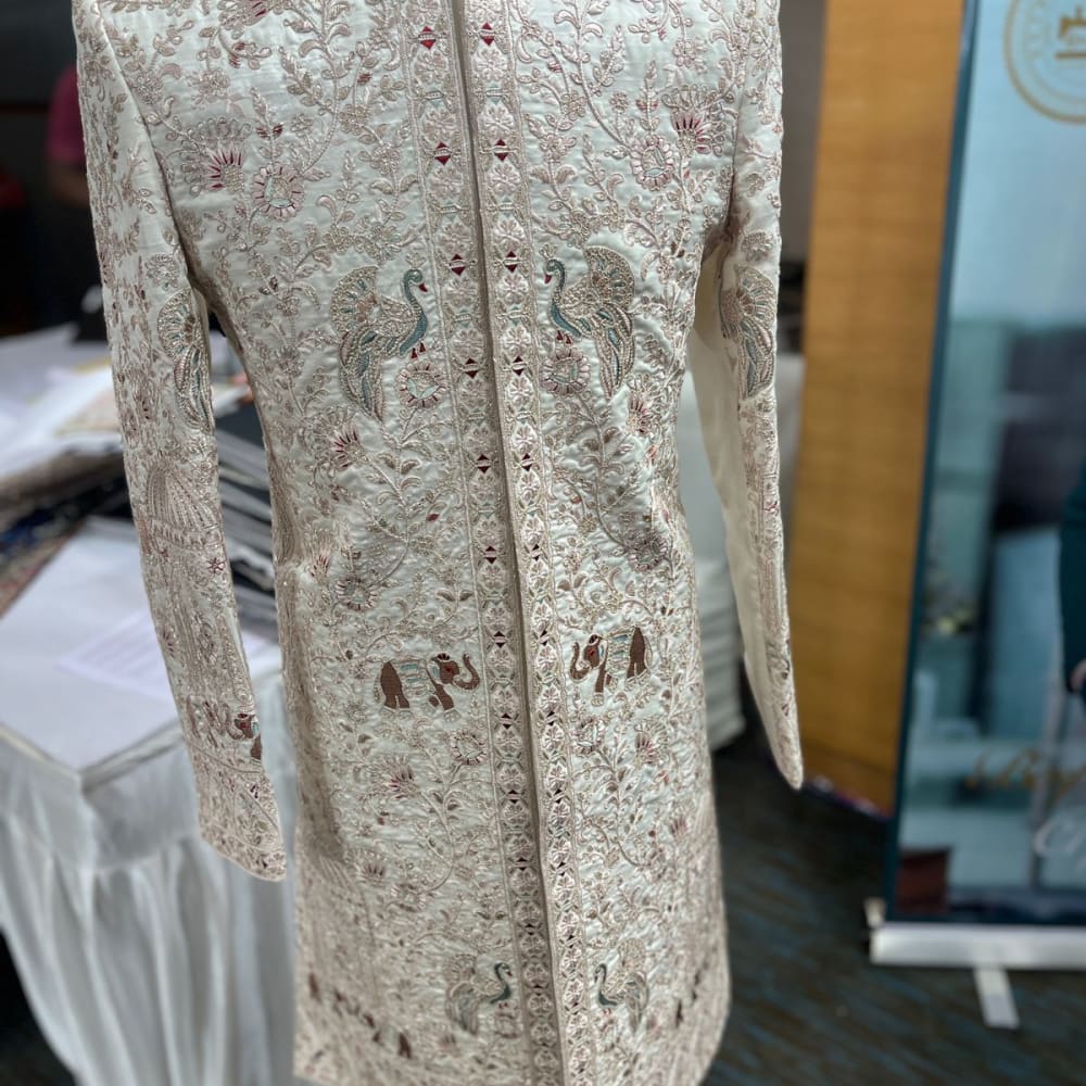 Ivory, Beige, Teal, Maroon Sherwani
