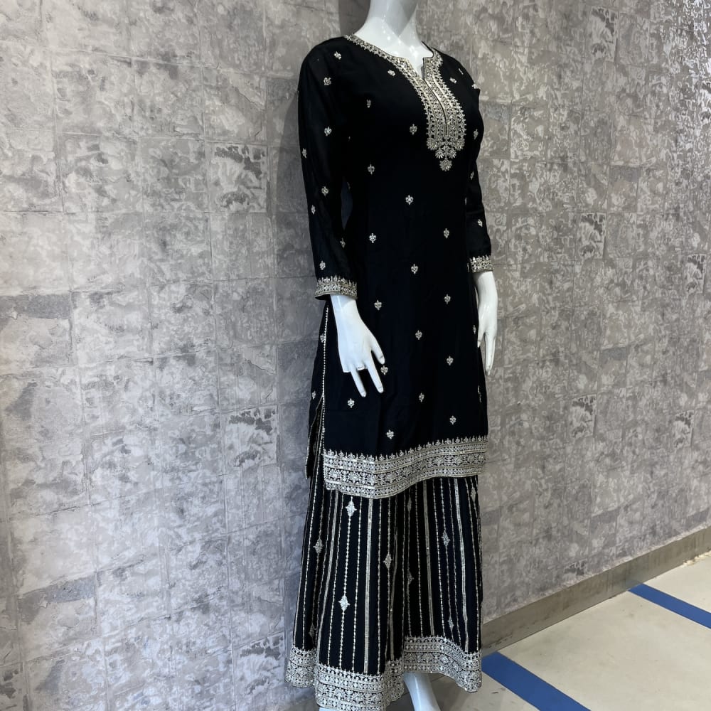 Black and Silver Sharara Suit
